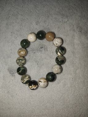 Natural Ocean Jasper Bead Stretch Bracelet - Handmade Jewelry